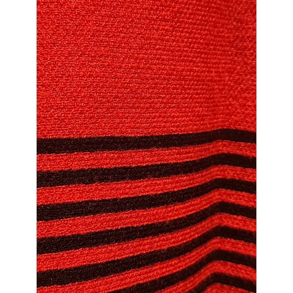 Multiples Women's L/XL Red Black Striped Fringed Poncho Cape Sweater‎ Top New